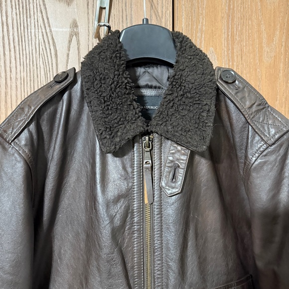 Banana Republic Factory Men’s Aviator Bomber Leather Jacket - Picture 3 of 8